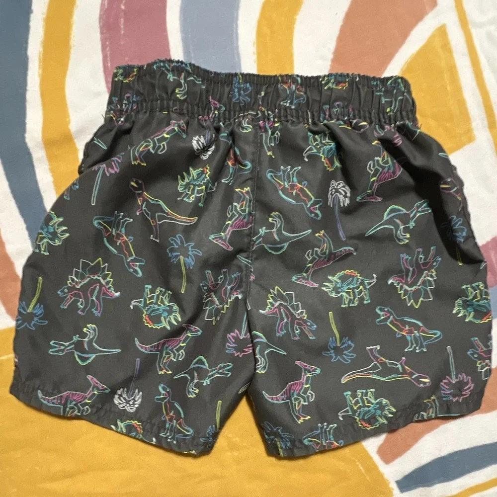 Cat & Jack Boys Swim Shorts 5T Black Dinosaur Print Lined Elastic Drawstring